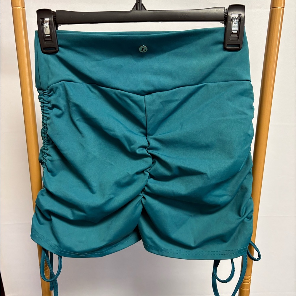 Lunalae High Waist Drawstring Shorts- Teal - Picture 2 of 4